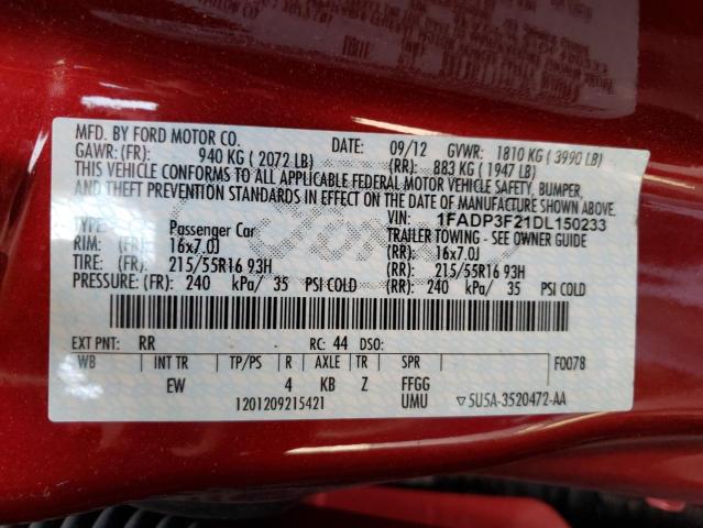 Photo 10 from auction – 2013 FORD FOCUS SE with VIN 1FADP3F21DL150233
