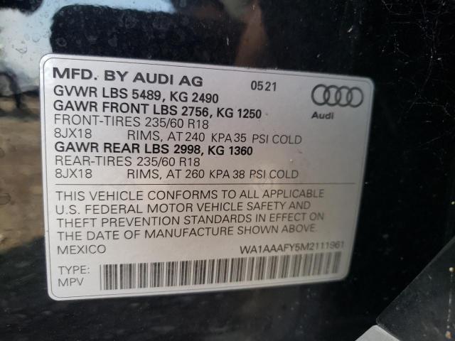 Photo 10 from auction – 2021 AUDI Q5 PREMIUM with VIN WA1AAAFY5M2111961