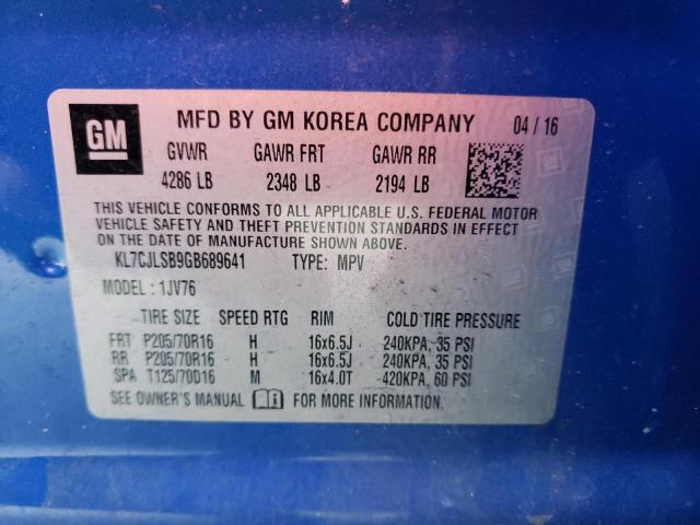 Photo 10 from auction – 2016 CHEVROLET TRAX 1LT with VIN KL7CJLSB9GB689641