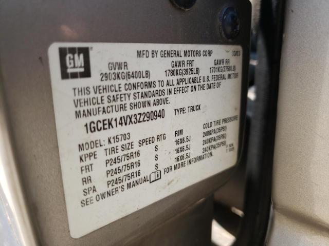 Фото 10 с аукциона – 2003 CHEVROLET SILVERADO с VIN 1GCEK14VX3Z290940