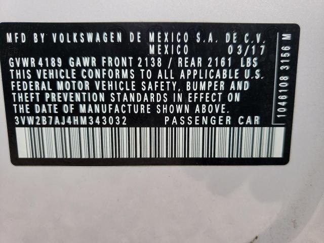 Photo 10 from auction – 2017 VOLKSWAGEN JETTA S with VIN 3VW2B7AJ4HM343032