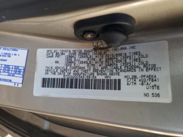 Photo 10 from auction – 2004 TOYOTA SIENNA CE with VIN 5TDZA23C54S169164