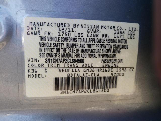 Photo 10 from auction – 2012 NISSAN VERSA S with VIN 3N1CN7AP2CL864500
