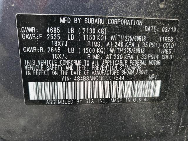 Photo 10 from auction – 2019 SUBARU OUTBACK 2. with VIN 4S4BSANC1K3337544
