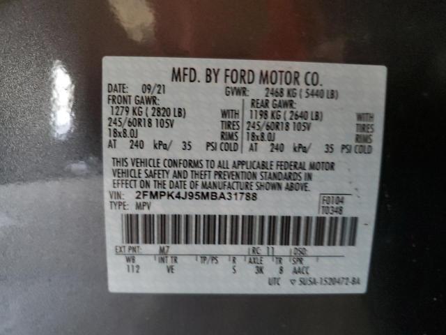 Photo 10 from auction – 2021 FORD EDGE SEL with VIN 2FMPK4J95MBA31788