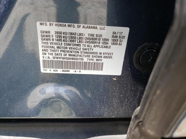 Photo 10 from auction – 2017 HONDA PILOT EXL with VIN 5FNYF6H53HB033155