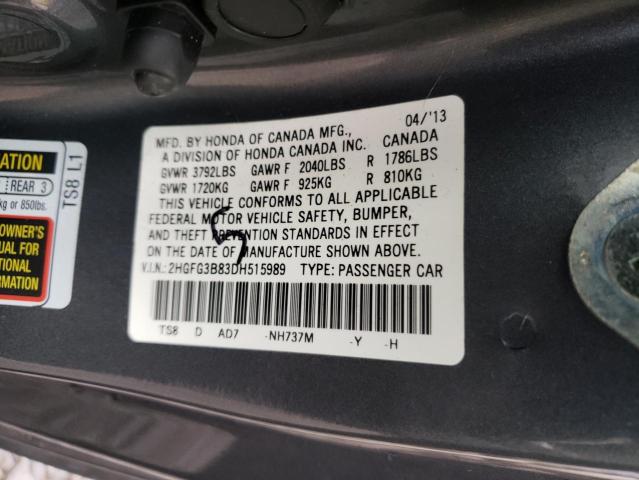 Photo 10 from auction – 2013 HONDA CIVIC EX with VIN 2HGFG3B83DH515989