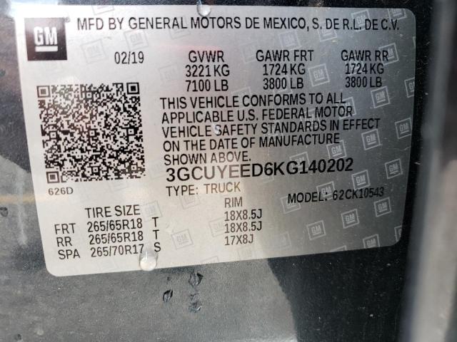 Photo 10 from auction – 2019 CHEVROLET SILVERADO with VIN 3GCUYEED6KG140202