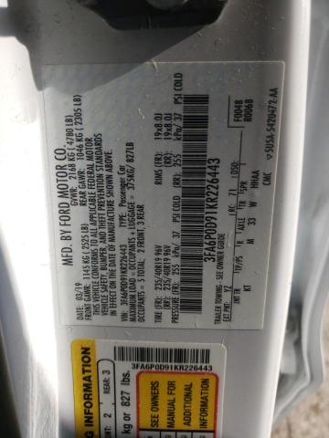 Photo 10 from auction – 2019 FORD FUSION TIT with VIN 3FA6P0D91KR226443