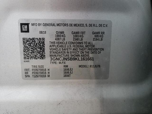 Photo 10 from auction – 2019 CHEVROLET TRAX LS with VIN 3GNCJNSB9KL161661