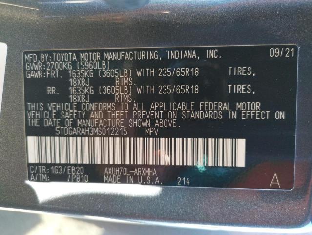 Photo 10 from auction – 2021 TOYOTA HIGHLANDER with VIN 5TDGARAH3MS012215