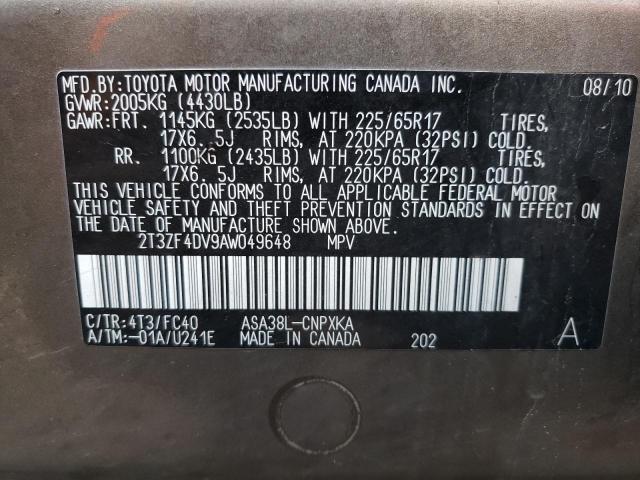 Photo 10 from auction – 2010 TOYOTA RAV4 with VIN 2T3ZF4DV9AW049648