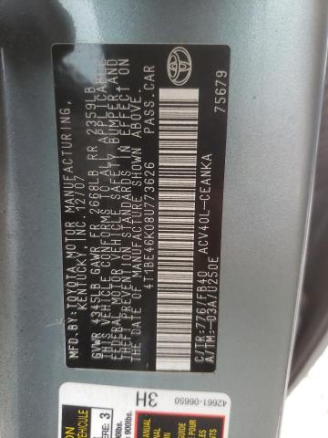 Photo 10 from auction – 2008 TOYOTA CAMRY CE with VIN 4T1BE46K08U773626