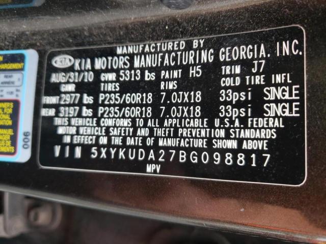 Photo 10 from auction – 2011 KIA SORENTO EX with VIN 5XYKUDA27BG098817