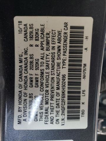 Photo 10 from auction – 2019 HONDA CIVIC LX with VIN 2HGFC2F69KH502496