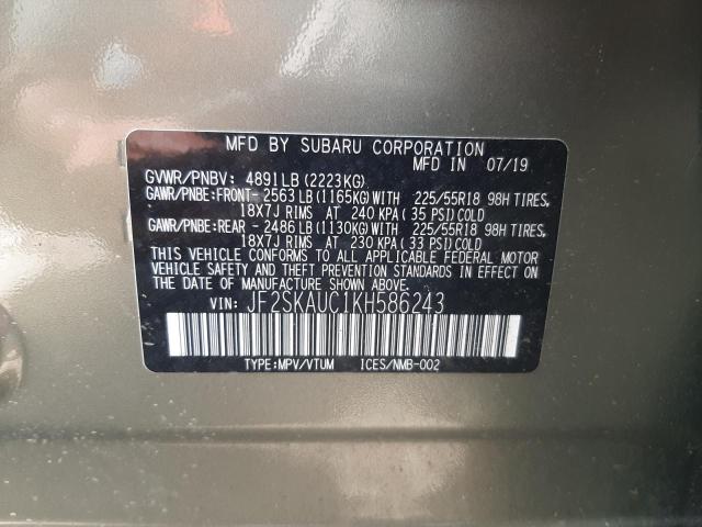 Photo 10 from auction – 2019 SUBARU FORESTER L with VIN JF2SKAUC1KH586243