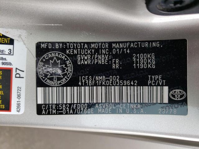 Photo 10 from auction – 2014 TOYOTA CAMRY L with VIN 4T1BF1FK0EU359642