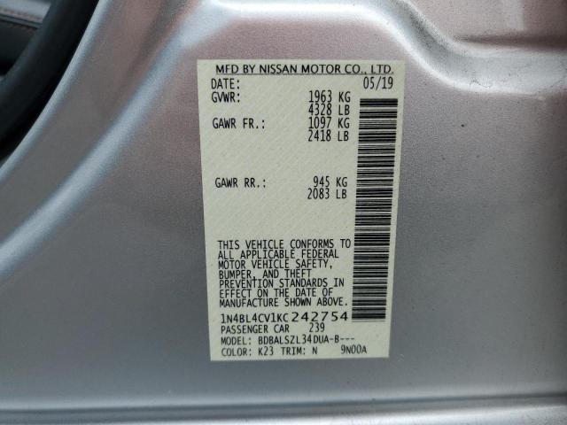 Photo 10 from auction – 2019 NISSAN ALTIMA SR with VIN 1N4BL4CV1KC242754