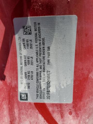 Photo 10 from auction – 2012 CHEVROLET CAMARO LT with VIN 2G1FB3D31C9198472