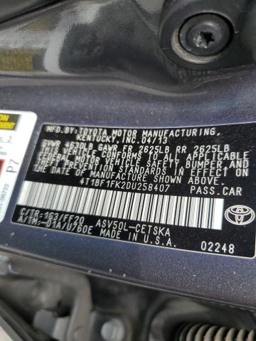Photo 10 from auction – 2013 TOYOTA CAMRY L with VIN 4T1BF1FK2DU258407
