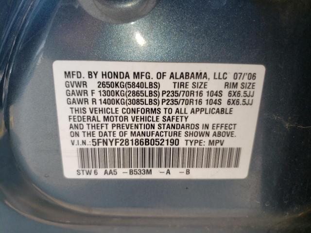 Photo 10 from auction – 2006 HONDA PILOT LX with VIN 5FNYF28186B052190