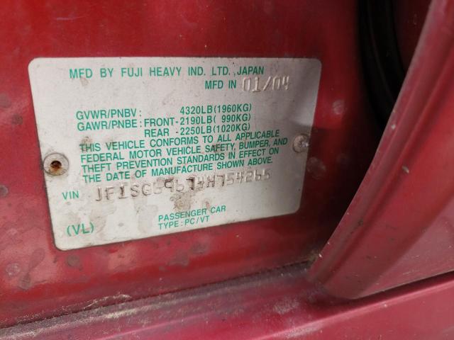 Photo 10 from auction – 2004 SUBARU FORESTER 2 with VIN JF1SG69674H754265