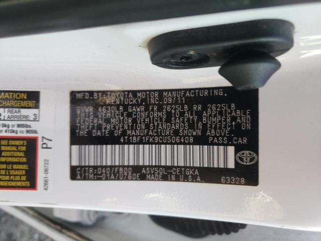 Photo 10 from auction – 2012 TOYOTA CAMRY BASE with VIN 4T1BF1FK9CU506408