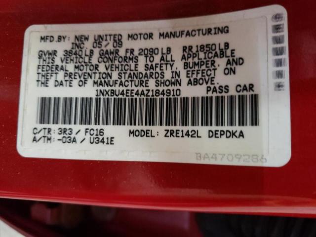Photo 10 from auction – 2010 TOYOTA COROLLA BA with VIN 1NXBU4EE4AZ184910