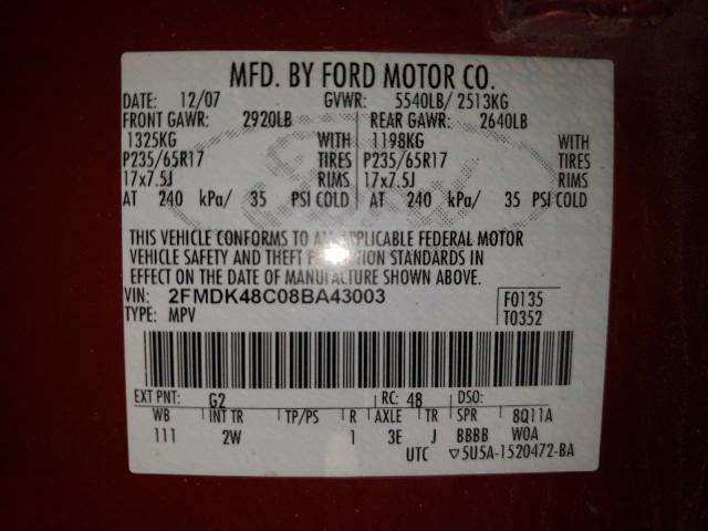 Photo 10 from auction – 2008 FORD EDGE SEL with VIN 2FMDK48C08BA43003