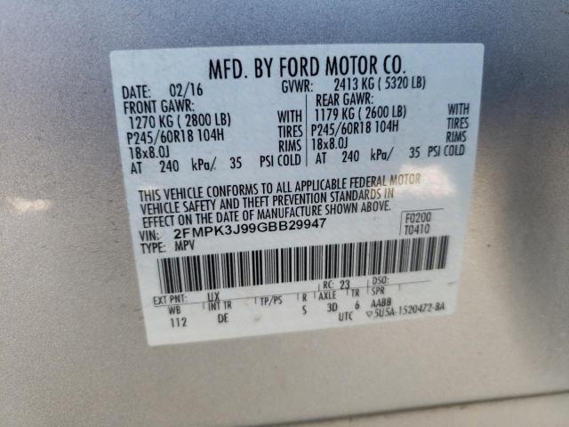 Photo 10 from auction – 2016 FORD EDGE SEL with VIN 2FMPK3J99GBB29947