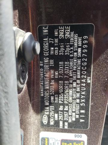 Photo 10 from auction – 2012 KIA SORENTO EX with VIN 5XYKU4A20CG279999