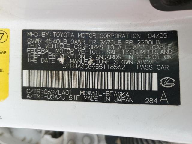 Photo 10 from auction – 2005 LEXUS ES 330 with VIN JTHBA30G955118562