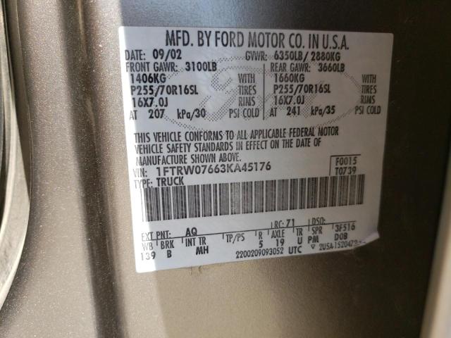 Photo 10 from auction – 2003 FORD F150 SUPER with VIN 1FTRW07663KA45176