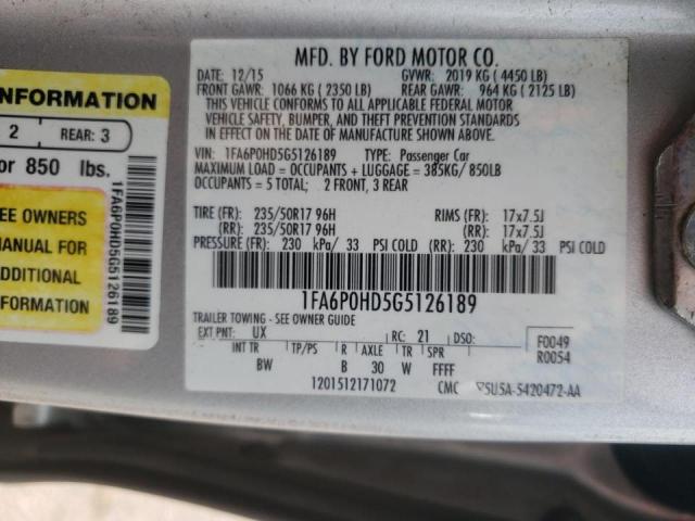 Photo 10 from auction – 2016 FORD FUSION SE with VIN 1FA6P0HD5G5126189