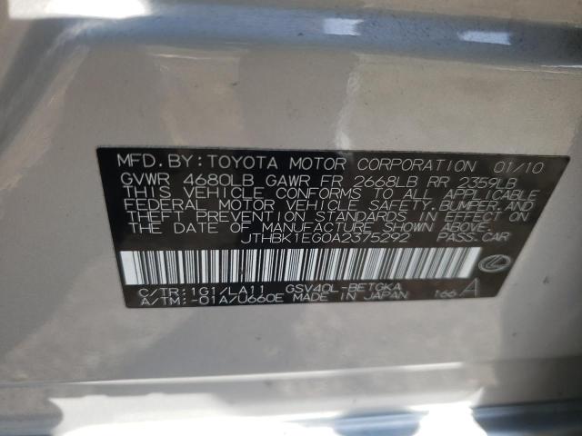 Photo 10 from auction – 2010 LEXUS ES 350 with VIN JTHBK1EG0A2375292