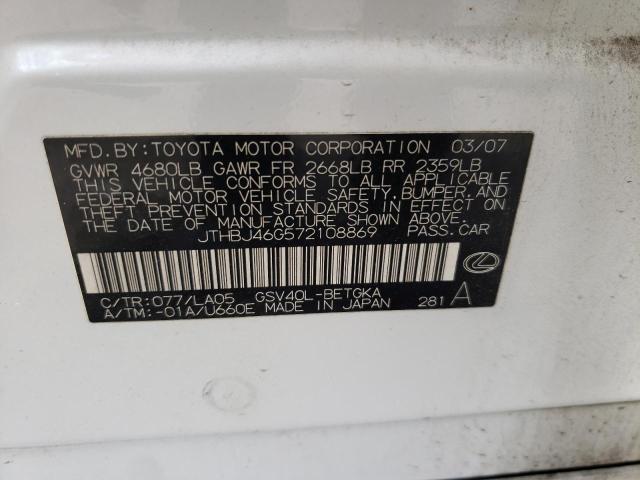 Photo 10 from auction – 2007 LEXUS ES350 with VIN JTHBJ46G572108869