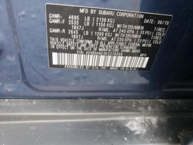 Photo 10 from auction – 2019 SUBARU OUTBACK 2. with VIN 4S4BSANC0K3378098