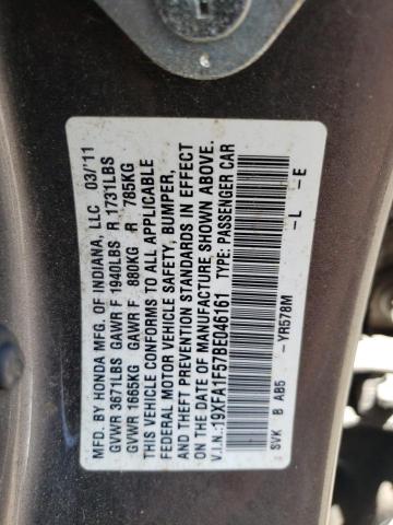 Photo 10 from auction – 2011 HONDA CIVIC LX with VIN 19XFA1F57BE046161