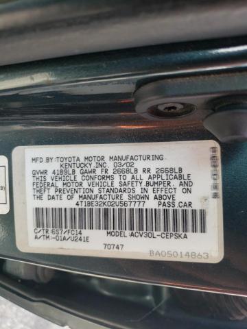 Photo 10 from auction – 2002 TOYOTA CAMRY LE with VIN 4T1BE32K02U567777