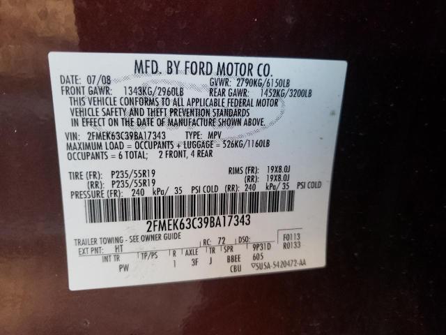 Photo 10 from auction – 2009 FORD FLEX LIMIT with VIN 2FMEK63C39BA17343