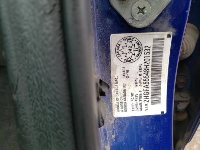 Photo 10 from auction – 2008 HONDA CIVIC SI with VIN 2HGFA55548H201532