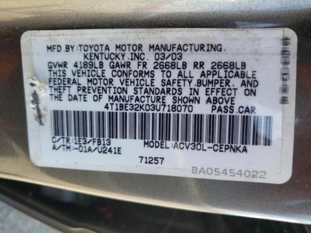 Photo 10 from auction – 2003 TOYOTA CAMRY LE with VIN 4T1BE32K03U718070