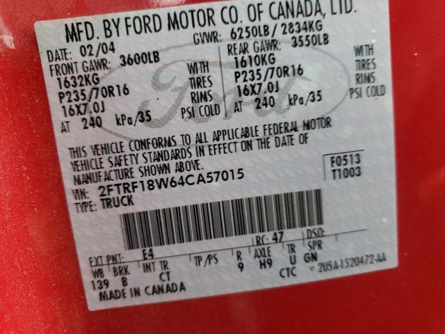 Photo 10 from auction – 2004 FORD F-150 HERI with VIN 2FTRF18W64CA57015