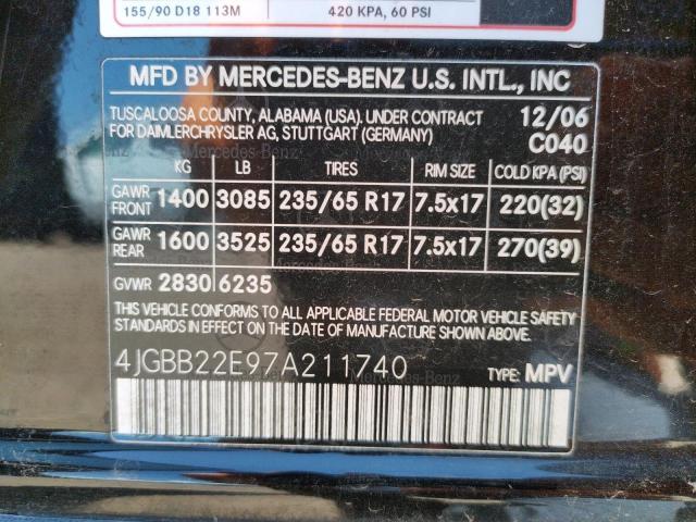Photo 10 from auction – 2007 MERCEDES-BENZ ML 320 CDI with VIN 4JGBB22E97A211740