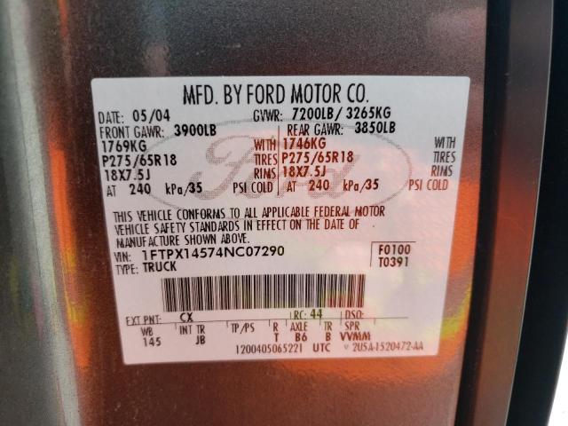 Photo 10 from auction – 2004 FORD F150 with VIN 1FTPX14574NC07290
