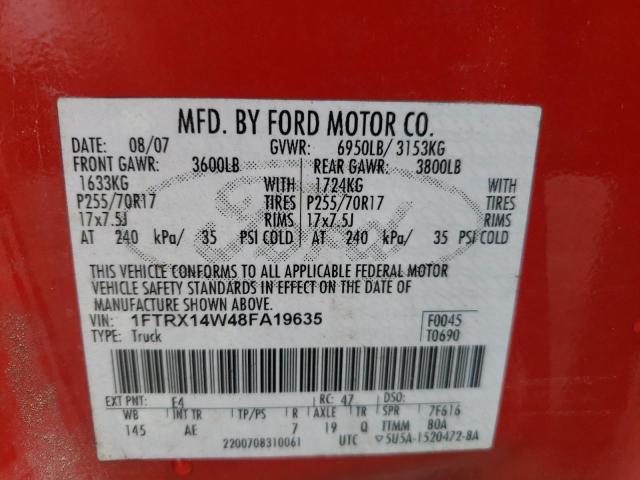 Photo 10 from auction – 2008 FORD F150 with VIN 1FTRX14W48FA19635
