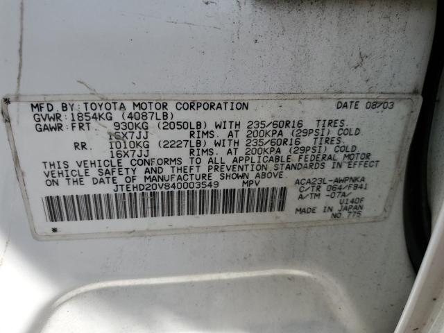 Photo 10 from auction – 2004 TOYOTA RAV4 with VIN JTEHD20V840003549