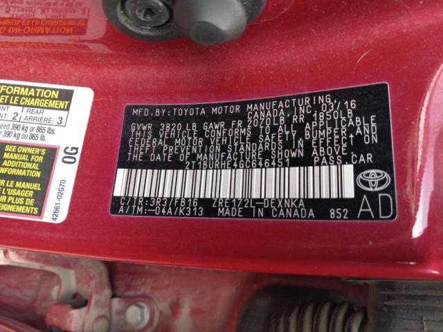 Photo 10 from auction – 2016 TOYOTA COROLLA L with VIN 2T1BURHE4GC646451