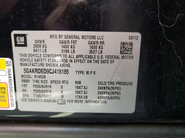 Photo 10 from auction – 2012 BUICK ENCLAVE with VIN 5GAKRDED9CJ418185