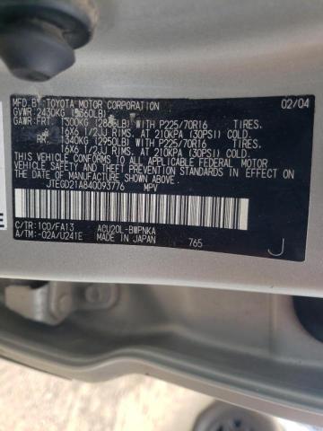 Photo 10 from auction – 2004 TOYOTA HIGHLANDER with VIN JTEGD21A840093776